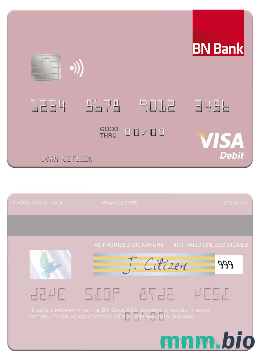 Norway BN Bank ASA visa debet karta przykład w formacie PSD
